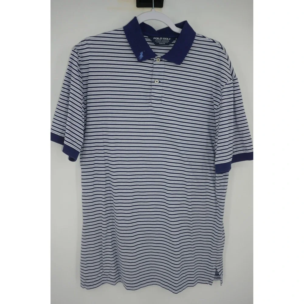 Polo Golf Ralph Lauren Polo Shirt Blue Stripe Pro‎ Fit Mens Large Cotton